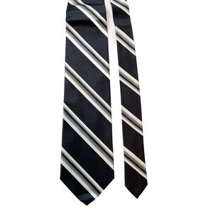 Bachrach Necktie‎ Tie 100% Silk Black White Gray Striped Made in Italy